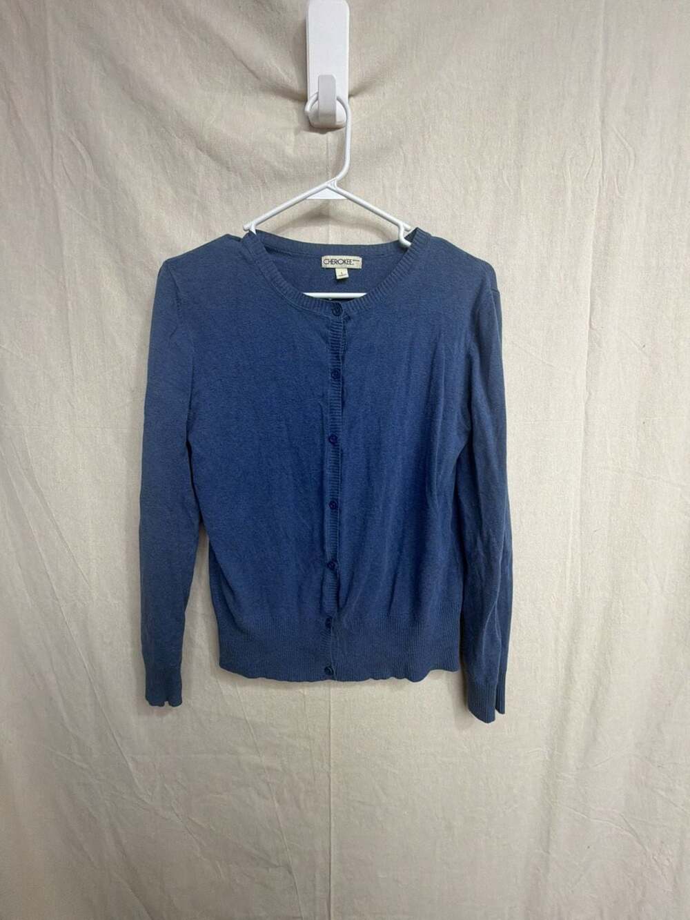 Cherokee Cardigan Sweater Size L Blue Cotton Blend